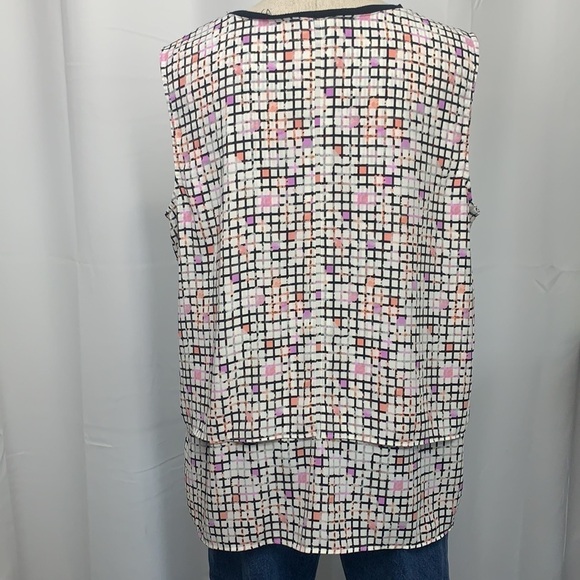 Metaphor Faux Layered Step Hem Tank Top-Black/Pink/Purple Checks, Sz XL - Picture 5 of 9